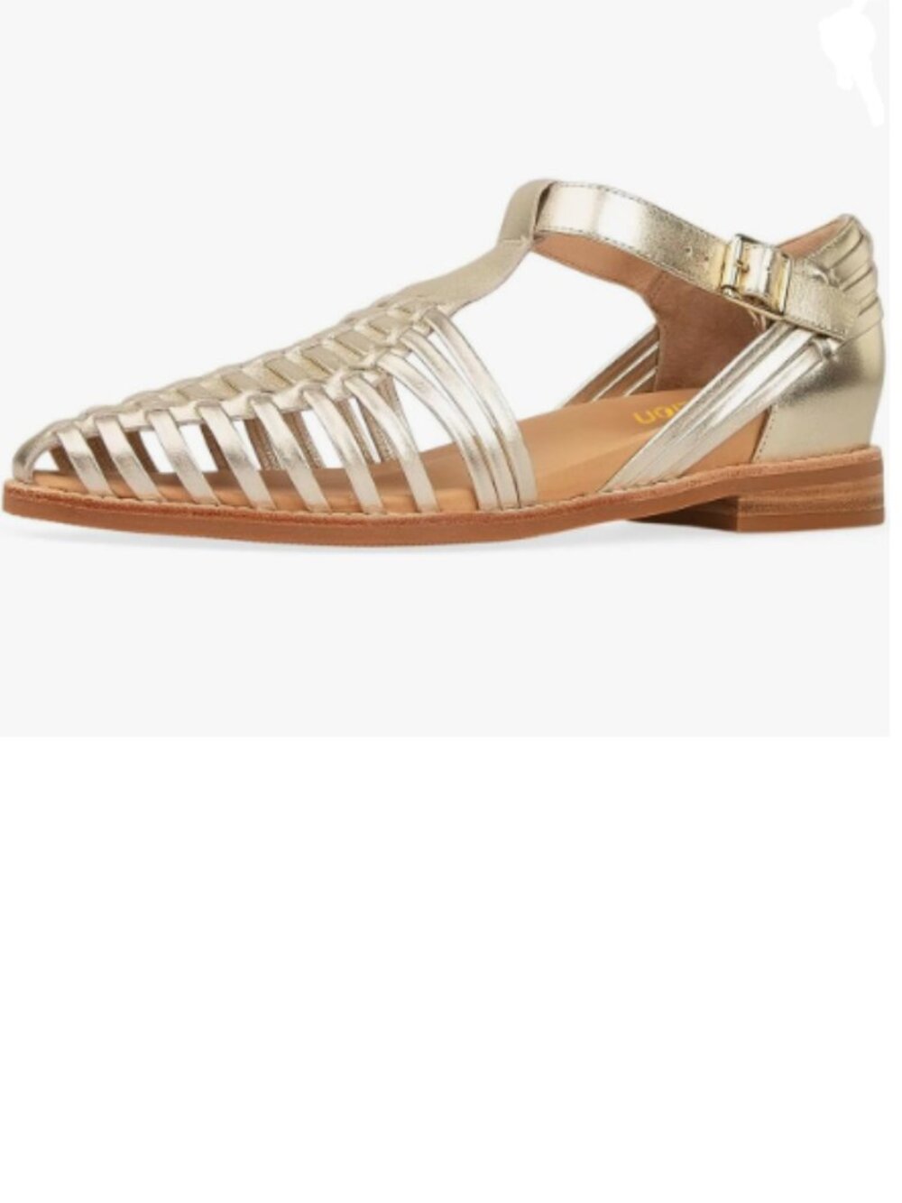 Pazzion Gold Closed Toe Low Stacked Heel Cage Toe Ankle T-Strap Buckle Sandals